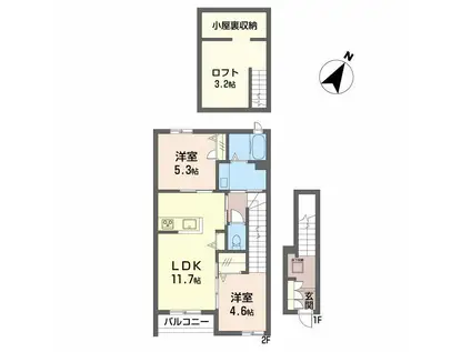 プロムノワール湯田温泉駅前アルザス(2LDK/2階)の間取り写真