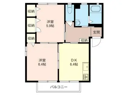 アベニューII(2DK/2階)の間取り写真