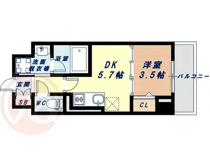 セルン新町(1DK/11階)の間取り写真