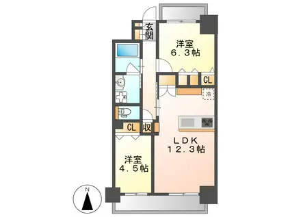 SーRESIDENCE亀島駅前BLAZE(2LDK/7階)の間取り写真