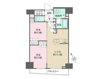 ルフォンプログレ四谷(2LDK/13階)の間取り写真