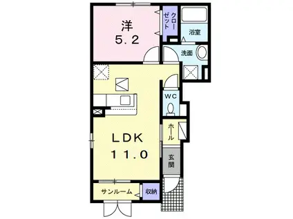 マジェスティックII(1LDK/1階)の間取り写真