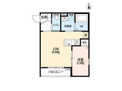 クラムズ黄金(1LDK/2階)の間取り写真