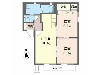 バリュージュ萌芽 C棟(2LDK/2階)の間取り写真