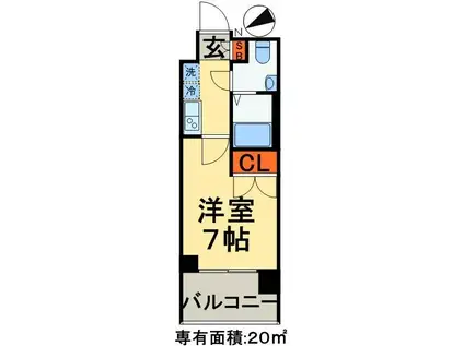 パークキューブ北松戸(1K/13階)の間取り写真