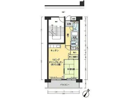 フロール山田町第3(1LDK/5階)の間取り写真