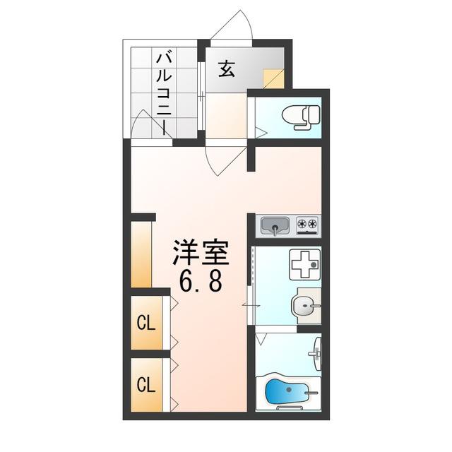 寺地町東ジーイー・サンク(ワンルーム/1階)の間取り写真