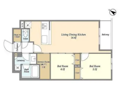 アジュールテラス目黒祐天寺(2SLDK/4階)の間取り写真