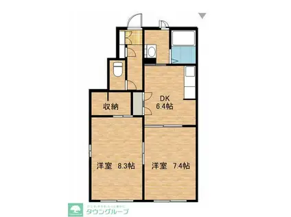 パルボナールII(2DK/1階)の間取り写真