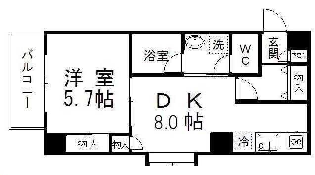 グレース仙台南(1LDK/5階)の間取り写真