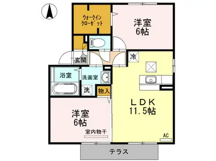 ショコラII(2LDK/1階)の間取り写真