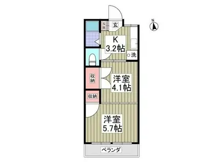 第一ハイム山下(2K/3階)の間取り写真