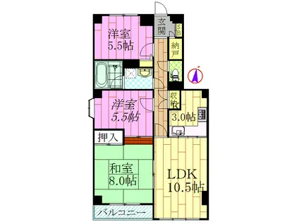 愛幸中葛西マンション(3LDK/4階)の間取り写真