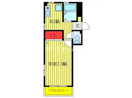 ライズマンション(1K/2階)の間取り写真