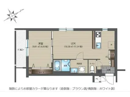 ホワイトムック(1LDK/2階)の間取り写真