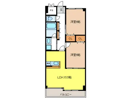 レジデンス辰己(2LDK/1階)の間取り写真