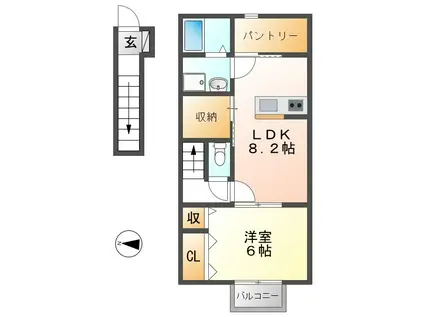 エスペランサ八幡(1LDK/2階)の間取り写真