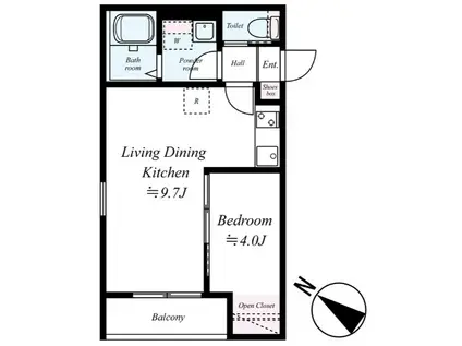 グラデュス武蔵藤沢(1LDK/3階)の間取り写真