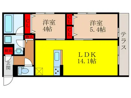 D-RESIDENCE宇保町(2LDK/1階)の間取り写真