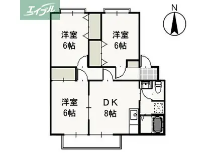 ピュアハイツ北方II(3DK/2階)の間取り写真