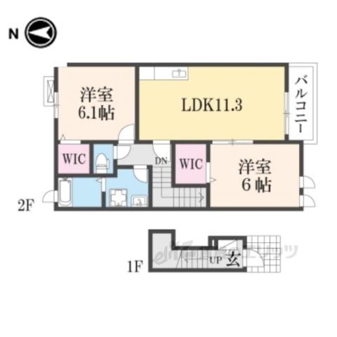 サザンアルミユールA棟(2LDK/2階)の間取り写真