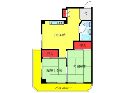 ニュー旭マンション(2DK/4階)の間取り写真