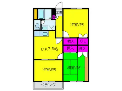 フィルコート上町(3DK/3階)の間取り写真