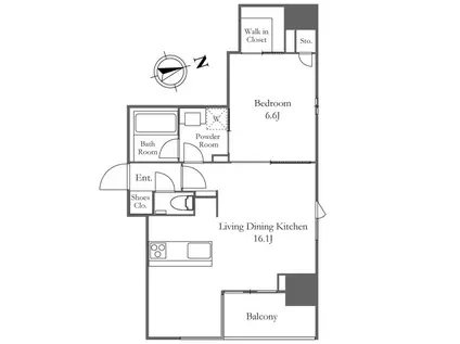 カーサスプレンディッド麻布十番(1LDK/13階)の間取り写真