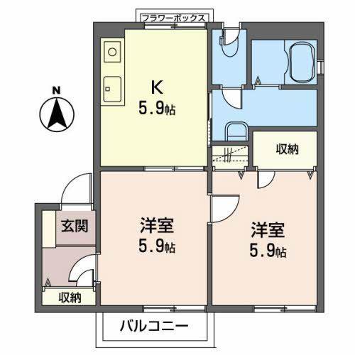 グランソレイユC(2K/2階)の間取り写真