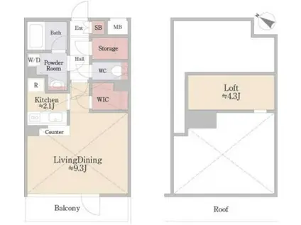 CUBIC M(1K/9階)の間取り写真