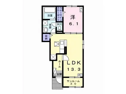 プロスペリタ河渡長良川 S(1LDK/1階)の間取り写真