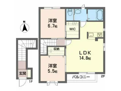 メゾンマスト向中野A(2LDK/2階)の間取り写真