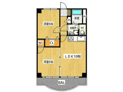 常陸ハイツ(2LDK/3階)の間取り写真