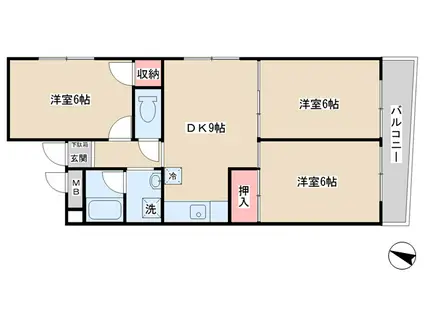 第二グランドール(3DK/1階)の間取り写真