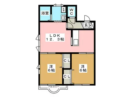 第3サンフィールド B棟(2LDK/1階)の間取り写真