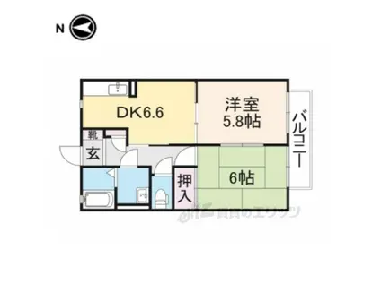 エヴァーグリーン西大和B(2DK/1階)の間取り写真