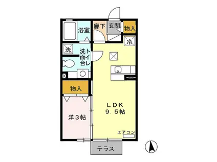 セジュール札元 A棟(1LDK/1階)の間取り写真