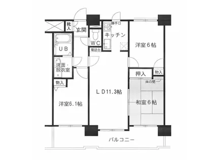 アーバンスクエア郡山(3LDK/8階)の間取り写真