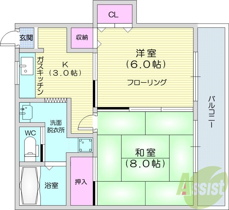 山舎荘(2K/2階)の間取り写真
