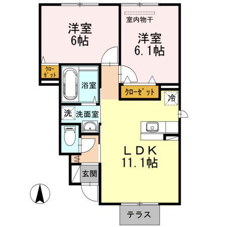 マイ ローズコートII(2LDK/1階)の間取り写真