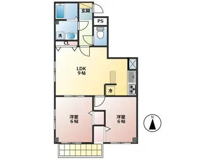ボニータ矢崎(2LDK/4階)の間取り写真