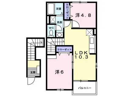 セイバリー・ガーデンB(2LDK/2階)の間取り写真