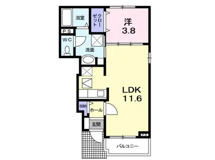 モダンブレスB(1LDK/1階)の間取り写真