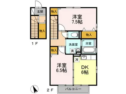 セジュールヴァンセンヌB棟(2DK/2階)の間取り写真