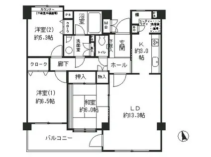 成城ストリームハイツ(3LDK/2階)の間取り写真