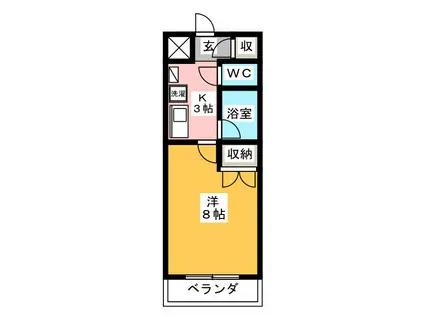 グリーンベル(1K/1階)の間取り写真