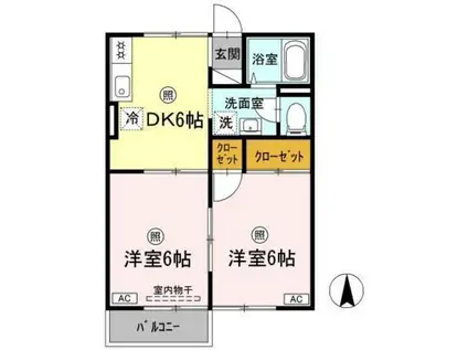 クレールシャトー吉田A棟(2DK/2階)の間取り写真