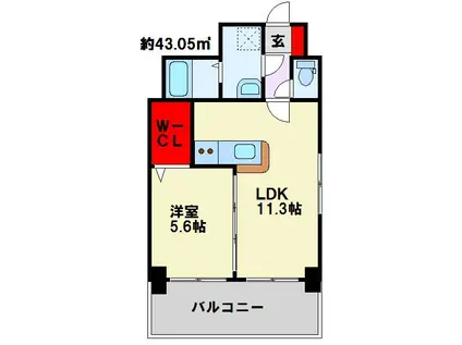 レーヴ陣原(1LDK/8階)の間取り写真