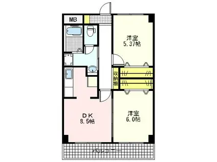 ラ・ベルトゥール(2DK/8階)の間取り写真