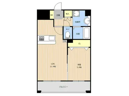 LIBTH博多駅南II(1LDK/6階)の間取り写真